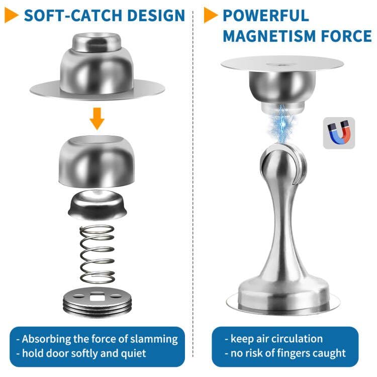 Gudui Magnetic Door Stop, Self Adhesive Door Stoppers Magnetic Door Holder Catch, Stainless Steel Brushed Nickel Doorstop No Drill, 2 Pack, Silver - Image 5